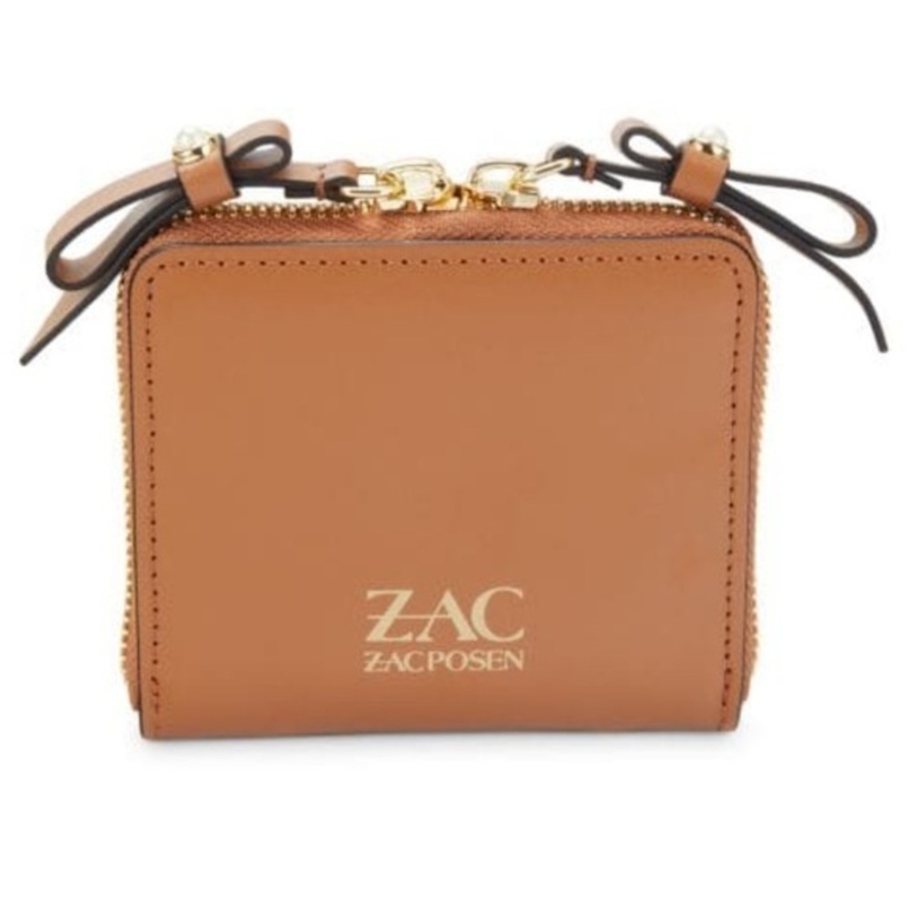 NWT Zac Posen Caramel leather mini wallet with bow detailing.